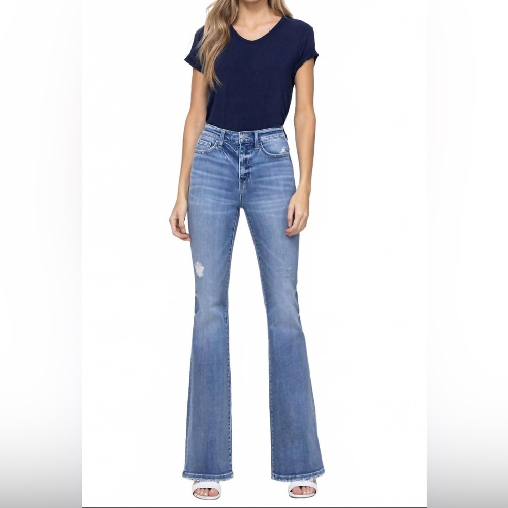 Flying Monkey Light Blue Flare Bell Bottom Y2K 90s Style Jeans Light Distressed